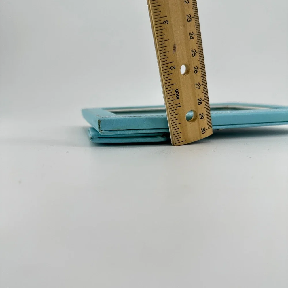 Sola Turquoise Blue Leather Family Picture Frame with White Border Stitched